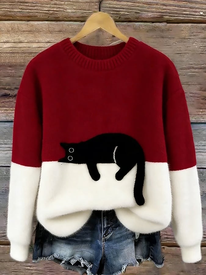 Wieneke | Zachte Oversized Trui met Kattenprint