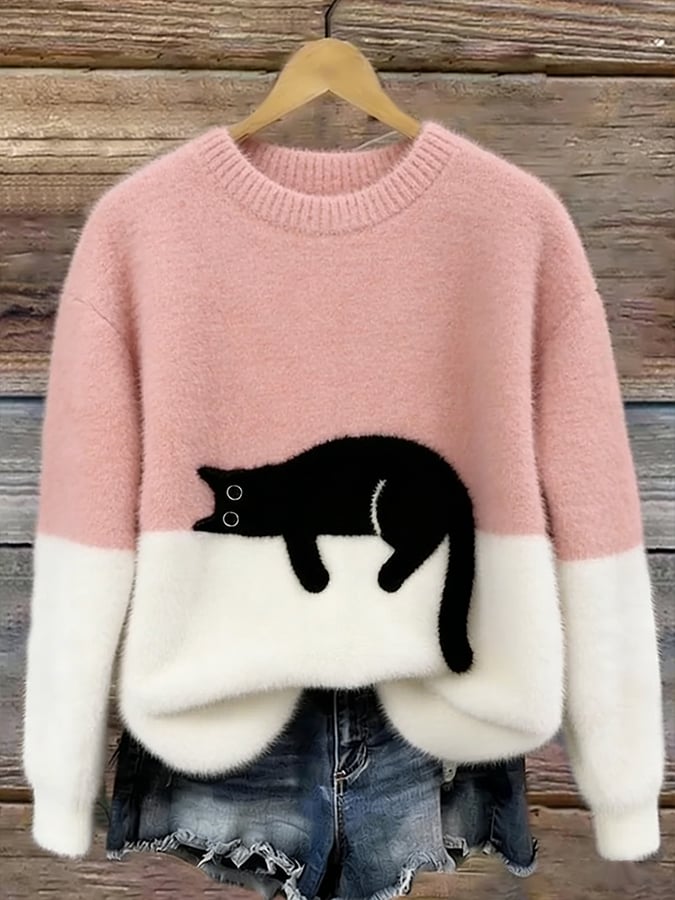 Wieneke | Zachte Oversized Trui met Kattenprint