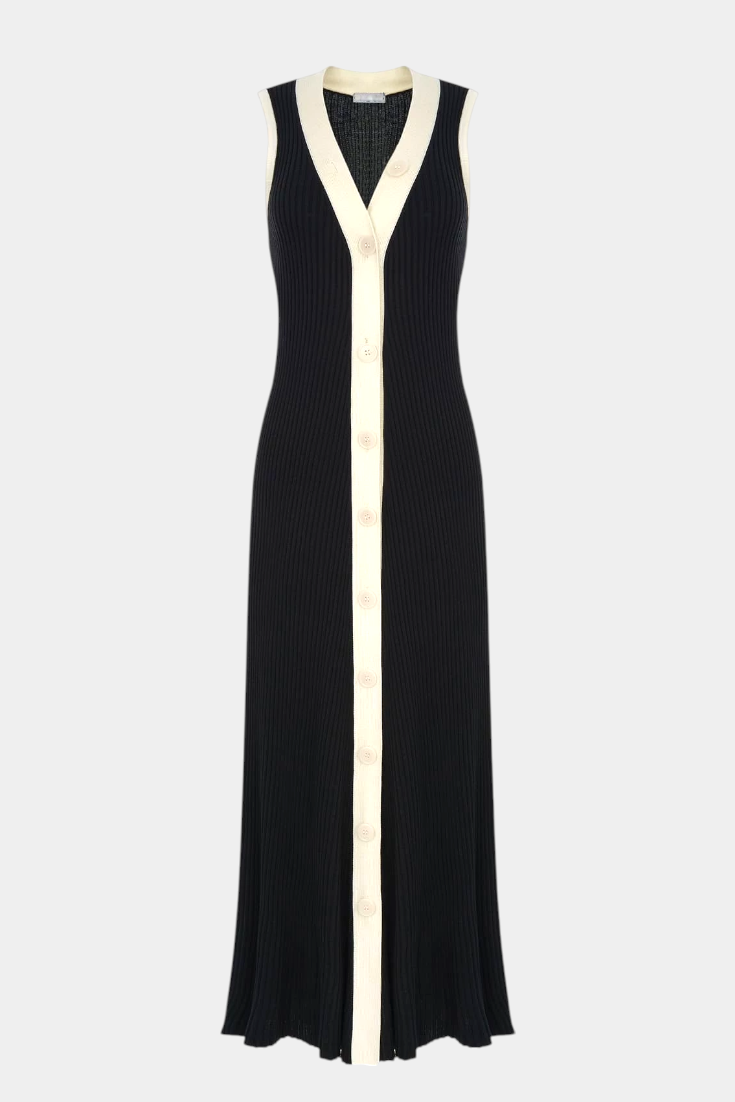 Josien | Elegante Lange Jurk met Contrastknopen
