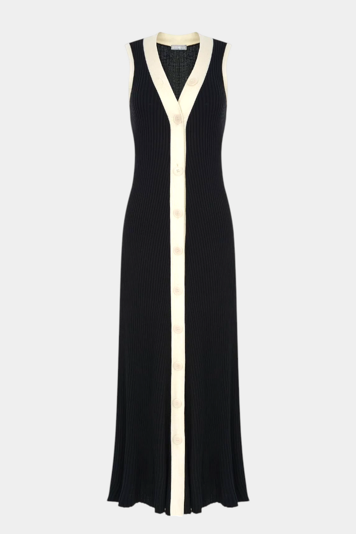 Josien | Elegante Lange Jurk met Contrastknopen