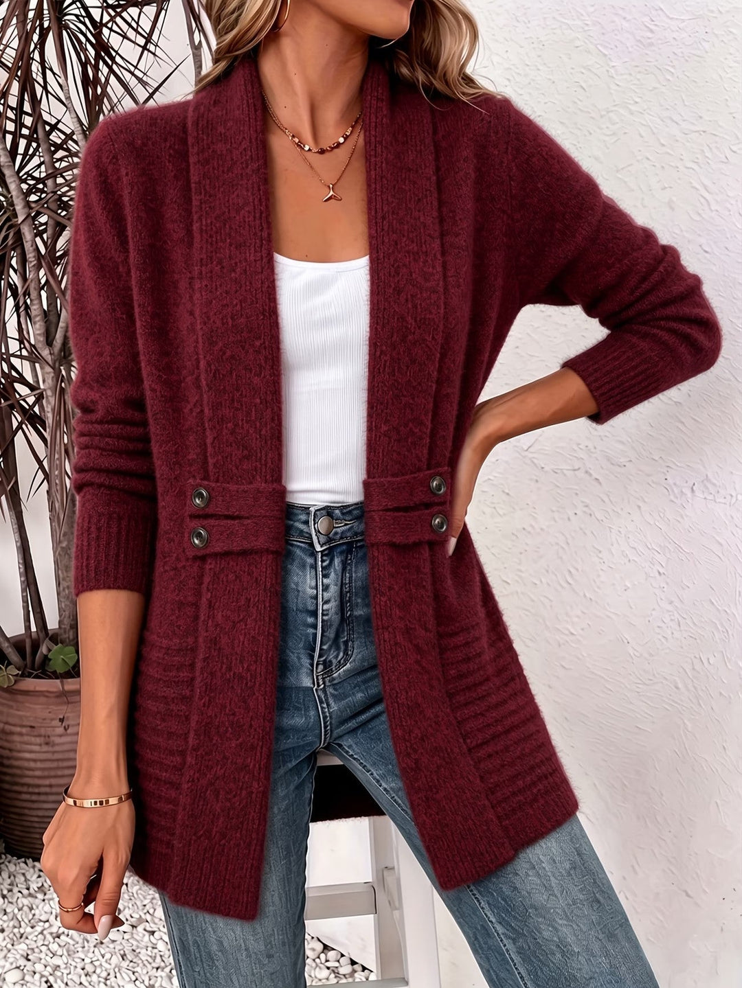 Jeltje | Geribbeld Vest met Knoopdetail