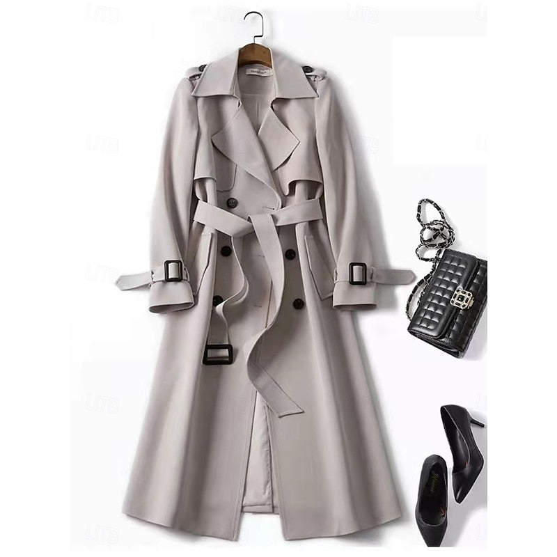 Nynke | Elegante Lange Trenchcoat met Ceintuur