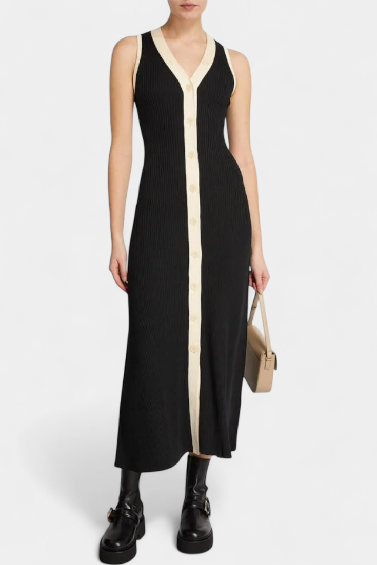 Josien | Elegante Lange Jurk met Contrastknopen
