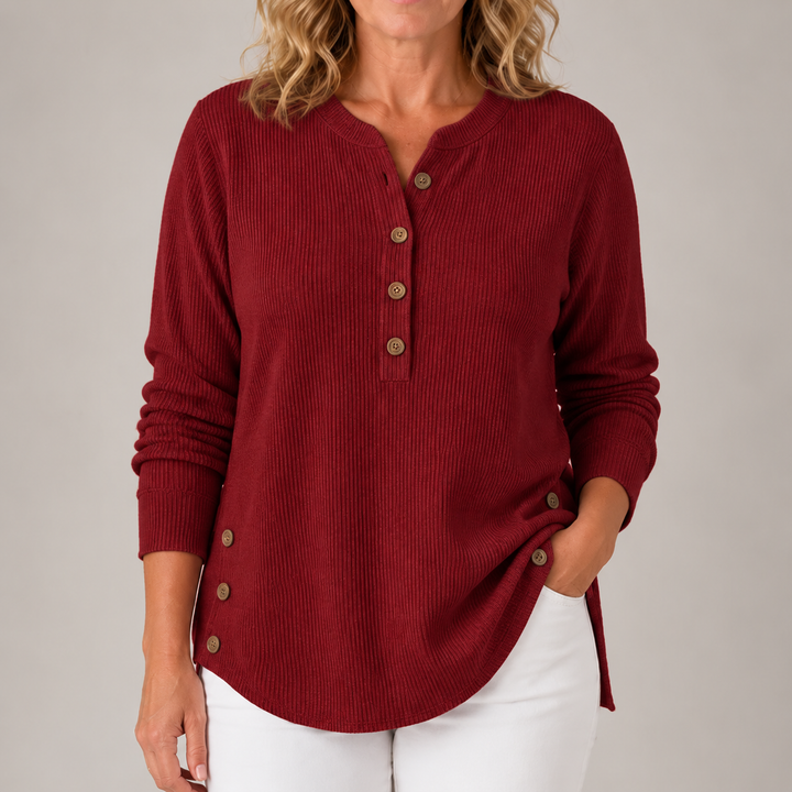 Nanda | Geribbelde Tuniek met Knoopdetail