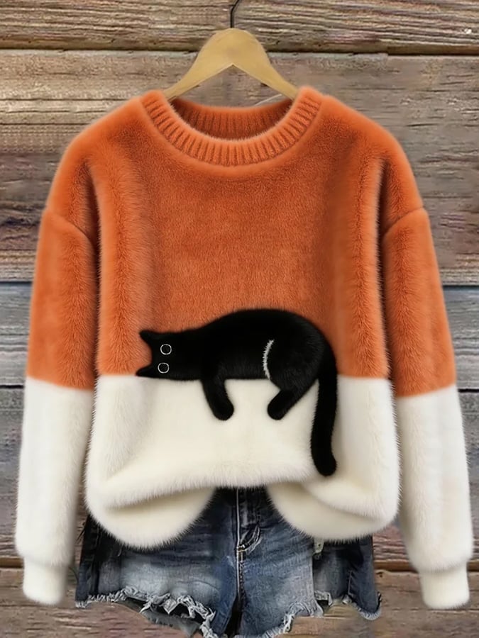 Wieneke | Zachte Oversized Trui met Kattenprint