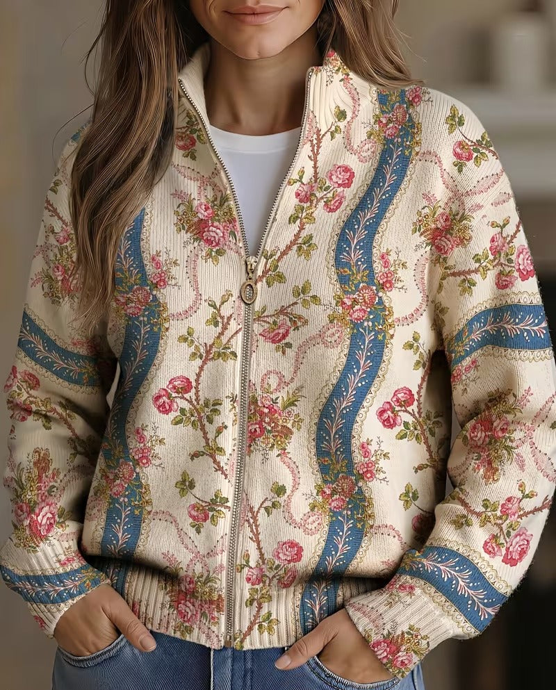 Roos | Bloemrijk Vest met Ritssluiting