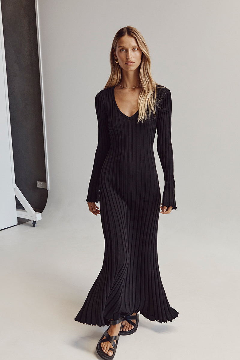 Mirthe | Geribbelde Midi-jurk met Ceintuur