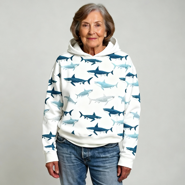 Geertrui | Zachte Hoodie met Haaienprint
