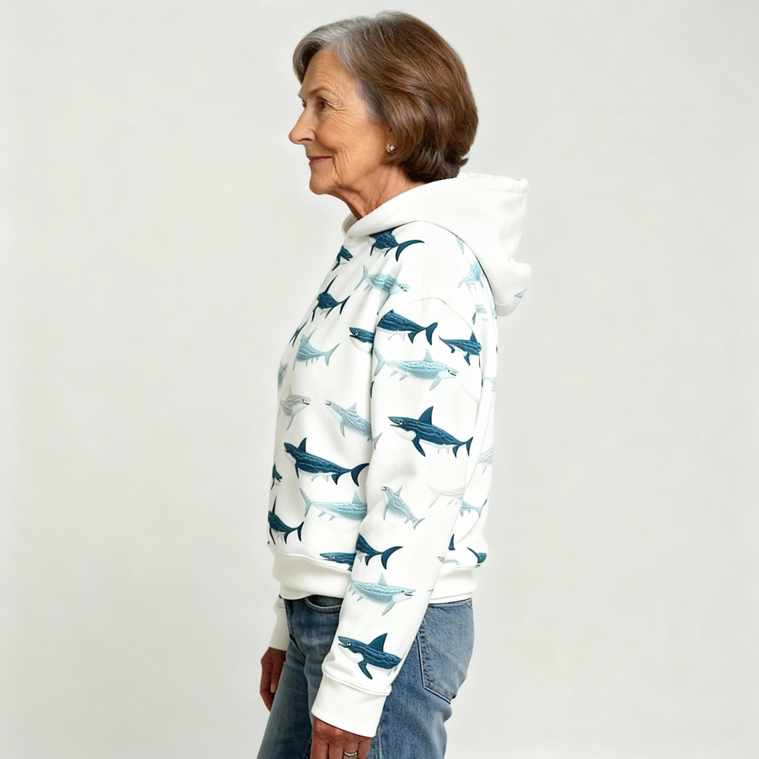Geertrui | Zachte Hoodie met Haaienprint