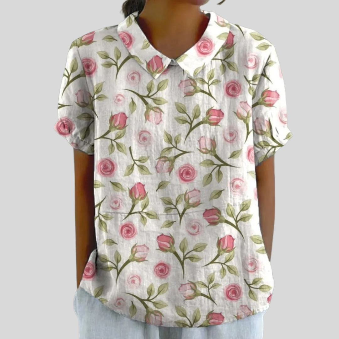 Diny | Bloemrijke Blouse met Kraag