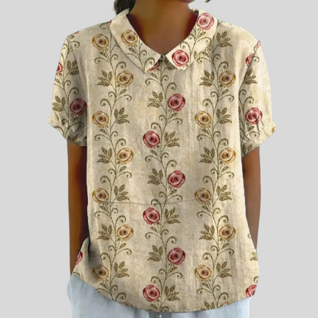 Geertje | Bloemige Blouse met Kraag