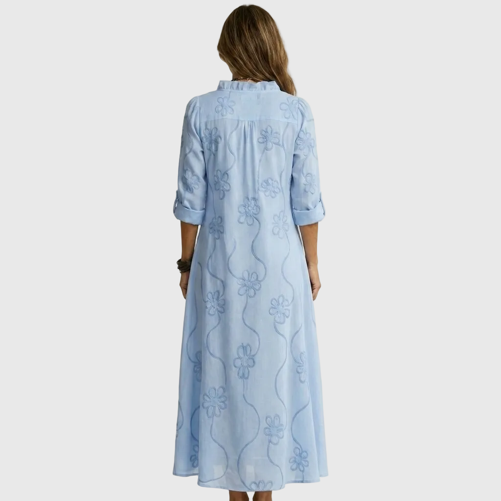 Evelien | Soepele Maxi-jurk met Bloemreliëf