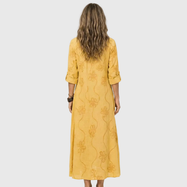 Evelien | Soepele Maxi-jurk met Bloemreliëf