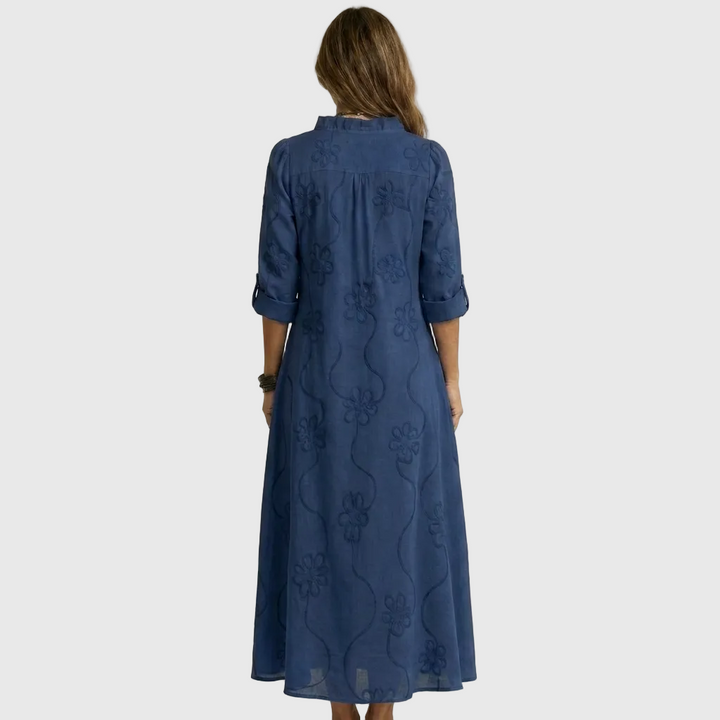Evelien | Soepele Maxi-jurk met Bloemreliëf
