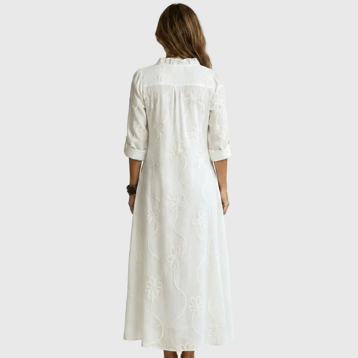 Evelien | Soepele Maxi-jurk met Bloemreliëf
