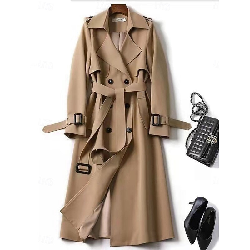 Nynke | Elegante Lange Trenchcoat met Ceintuur