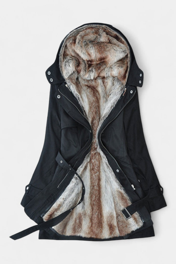 Reinske | Warm Gevoerde Parka met Capuchon en Ceintuur
