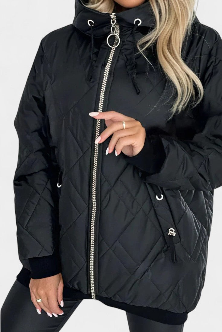 Doret | Lange Parka met Capuchon en Hoge Kraag