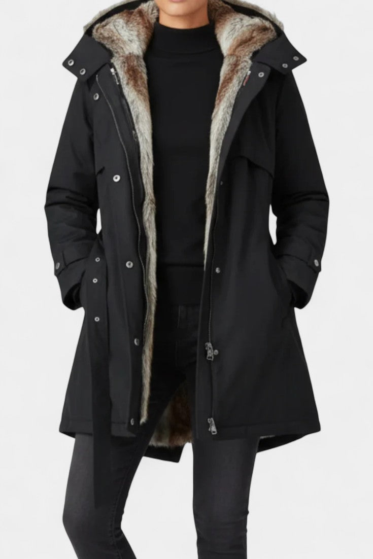 Reinske | Warm Gevoerde Parka met Capuchon en Ceintuur