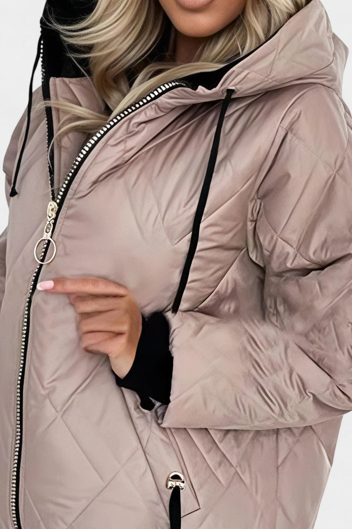 Doret | Lange Parka met Capuchon en Hoge Kraag