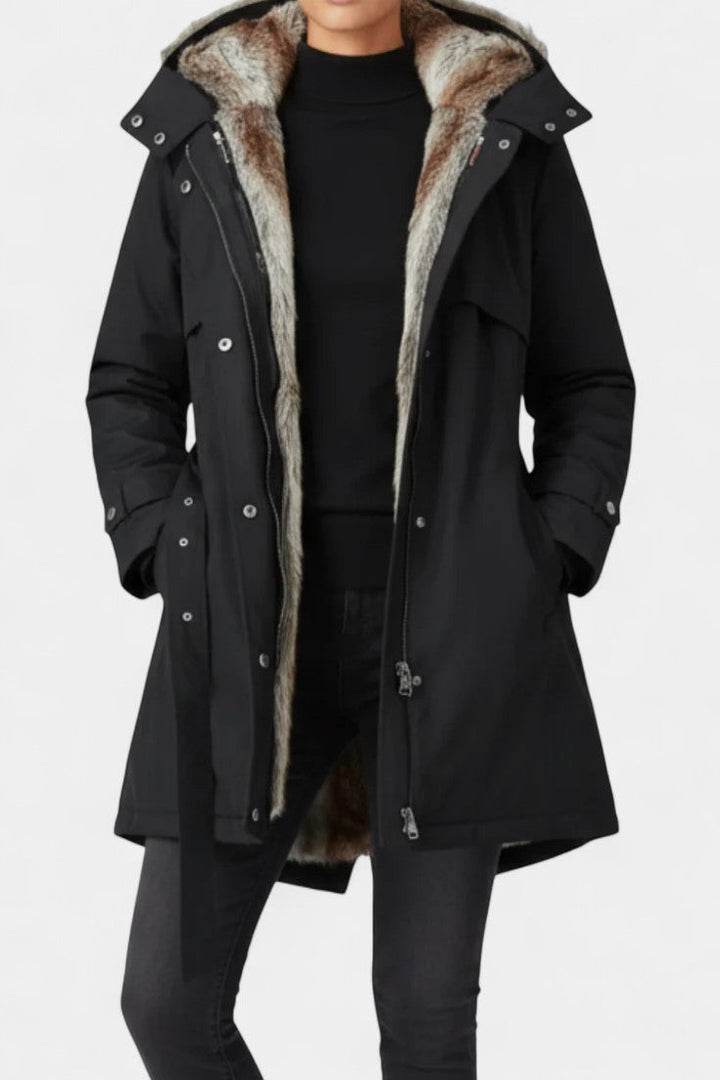 Marit | Warme Lange Parka met Ceintuur