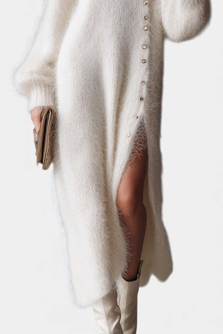 Katinka | Zachte Gebreide Midi-jurk met Knoopdetail