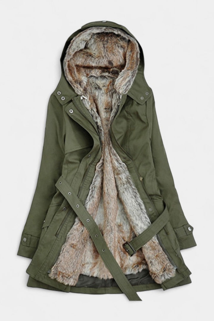 Reinske | Warm Gevoerde Parka met Capuchon en Ceintuur