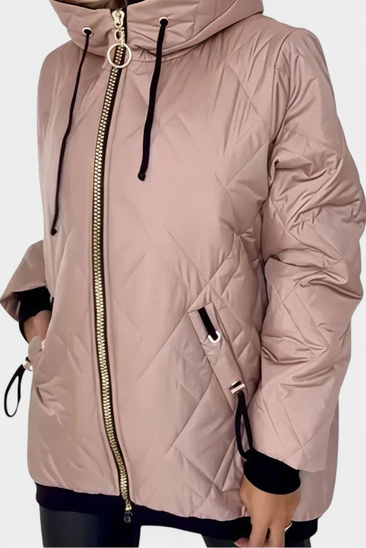 Doret | Lange Parka met Capuchon en Hoge Kraag