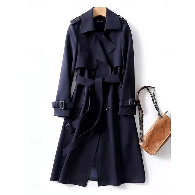 Nynke | Elegante Lange Trenchcoat met Ceintuur