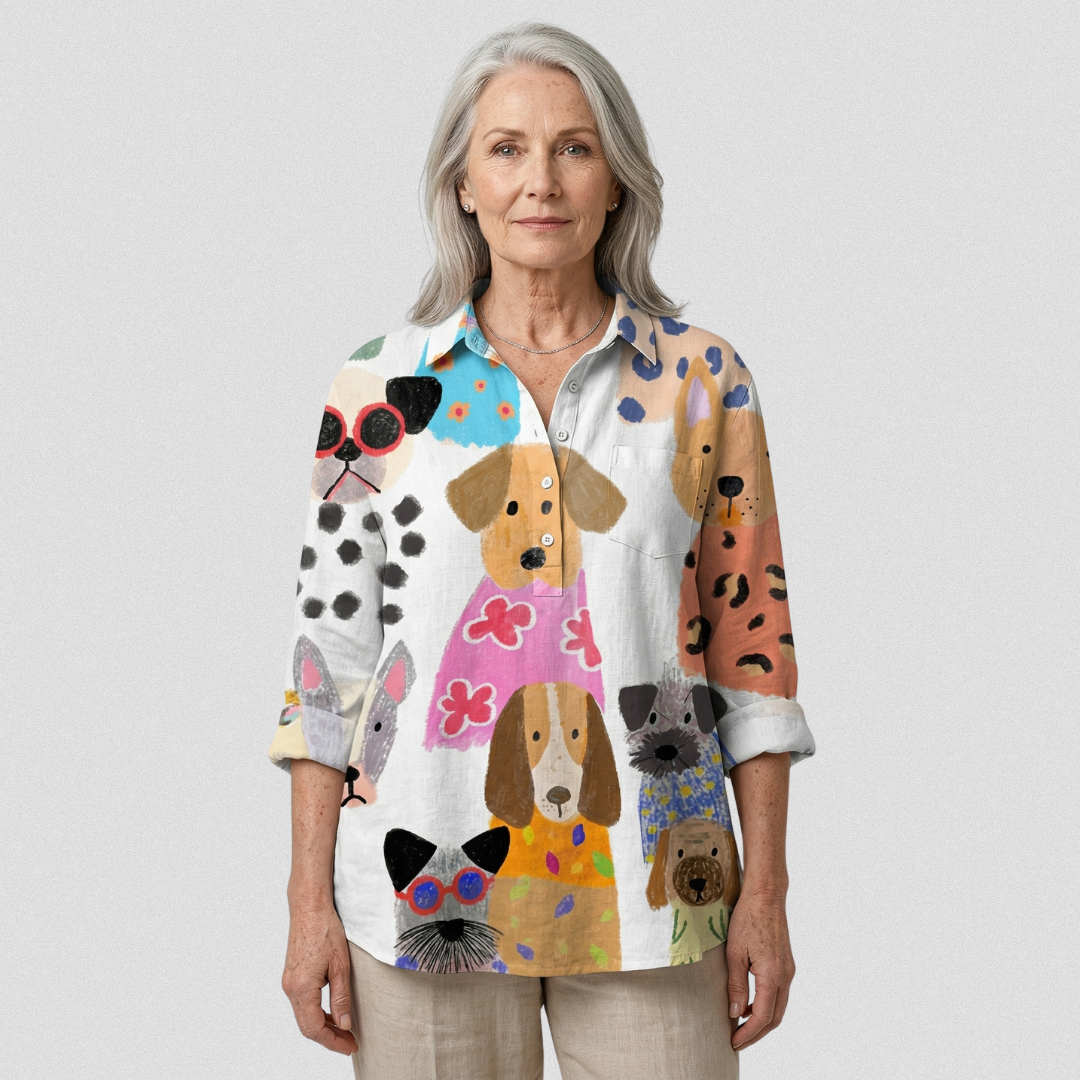 Annemieke | Vrolijke Honden-Blouse met Print