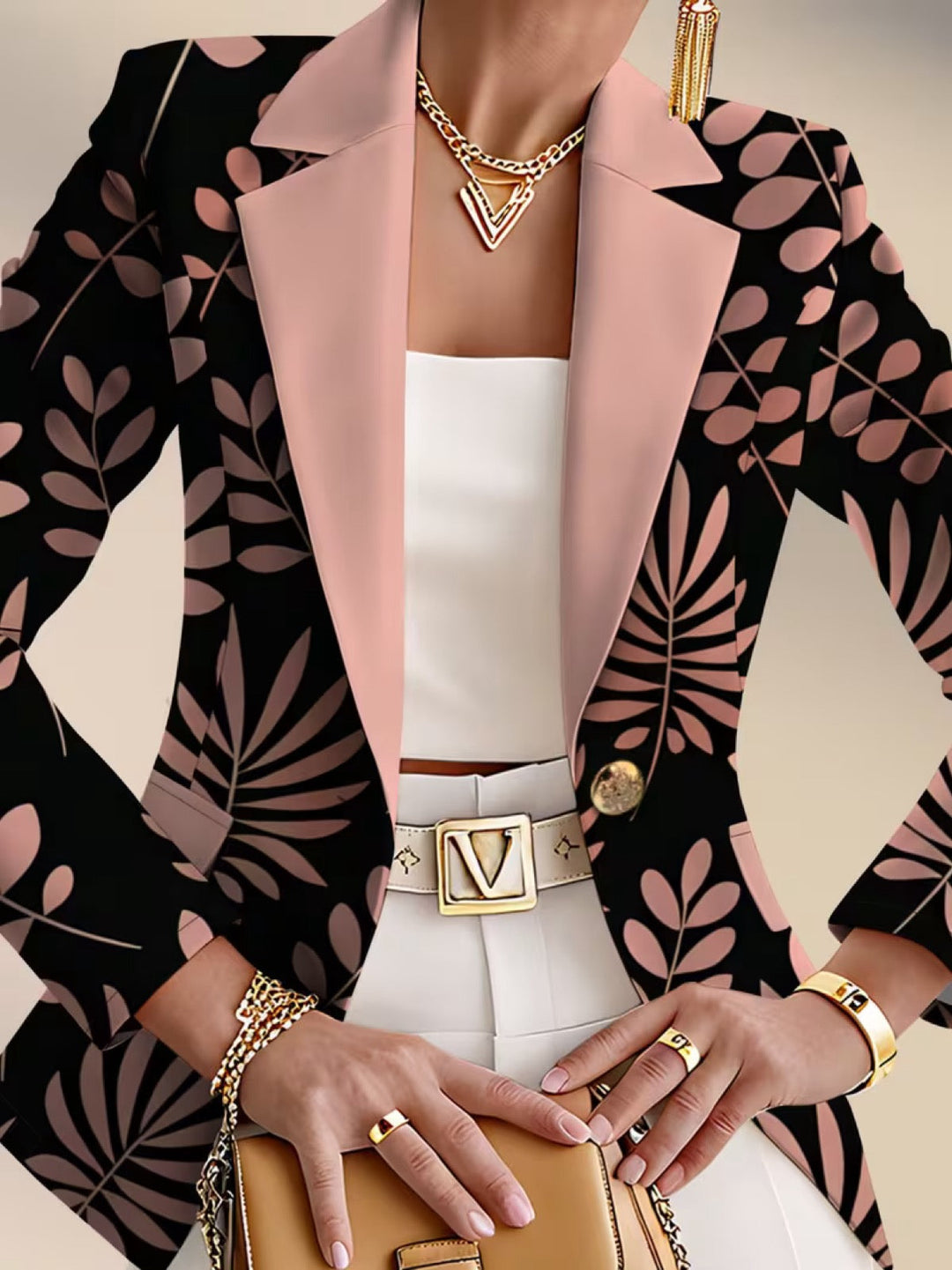 Katja | Verfijnde Bladprint Blazer