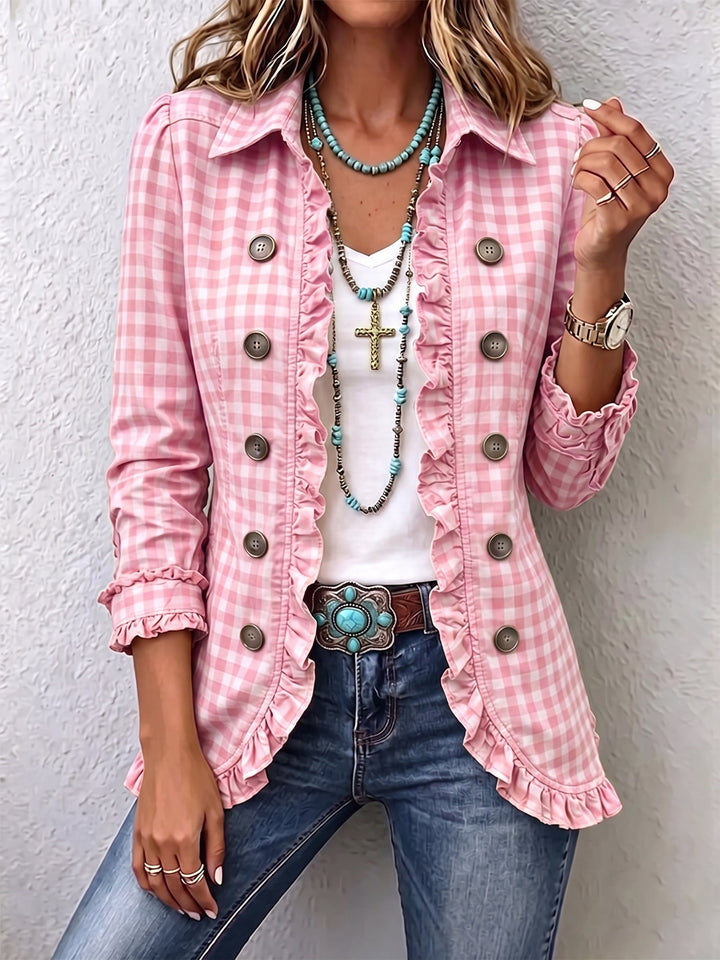 Lianne | Verfijnd Geruit Jasje met Ruches