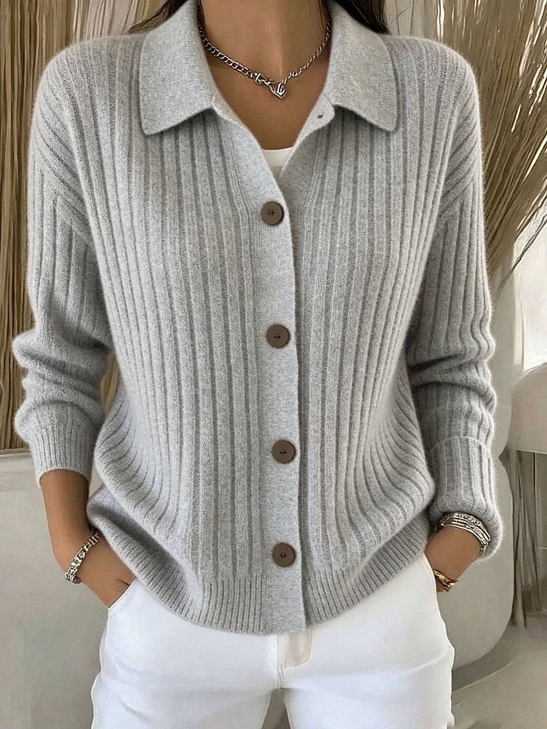 Eline | Geribbeld Vest met Kraag