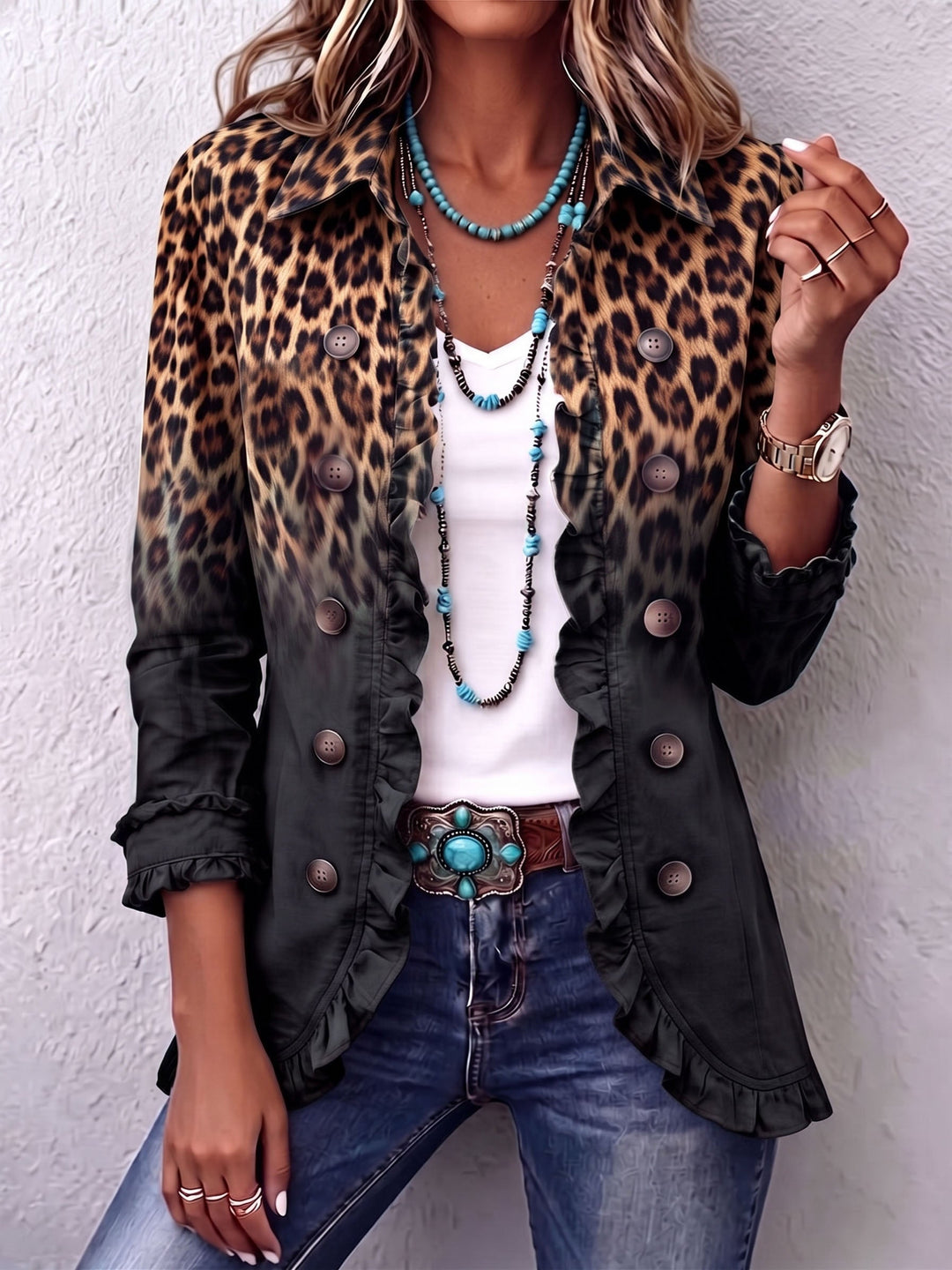 Cato | Verfijnde Ruche Blazer met Dierenprint