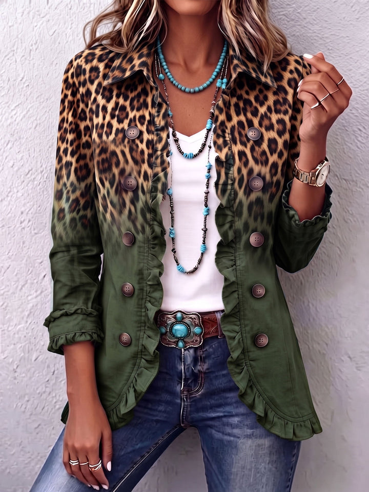 Cato | Sierlijke Ruche Blazer met Ombré-print