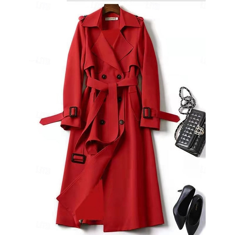 Nynke | Elegante Lange Trenchcoat met Ceintuur