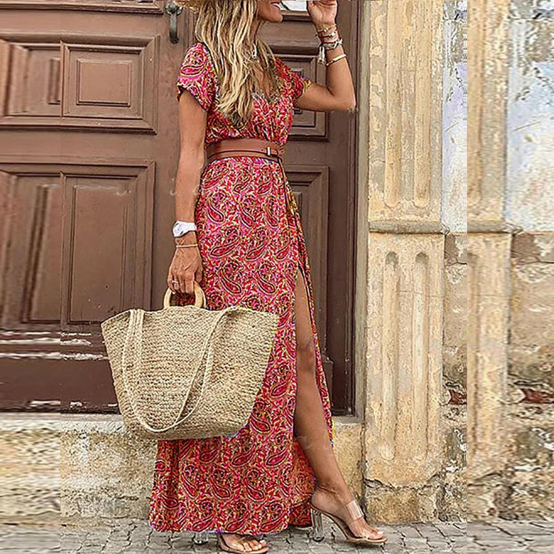Jildou | Bloemenprint Maxi-jurk met Tailleriem