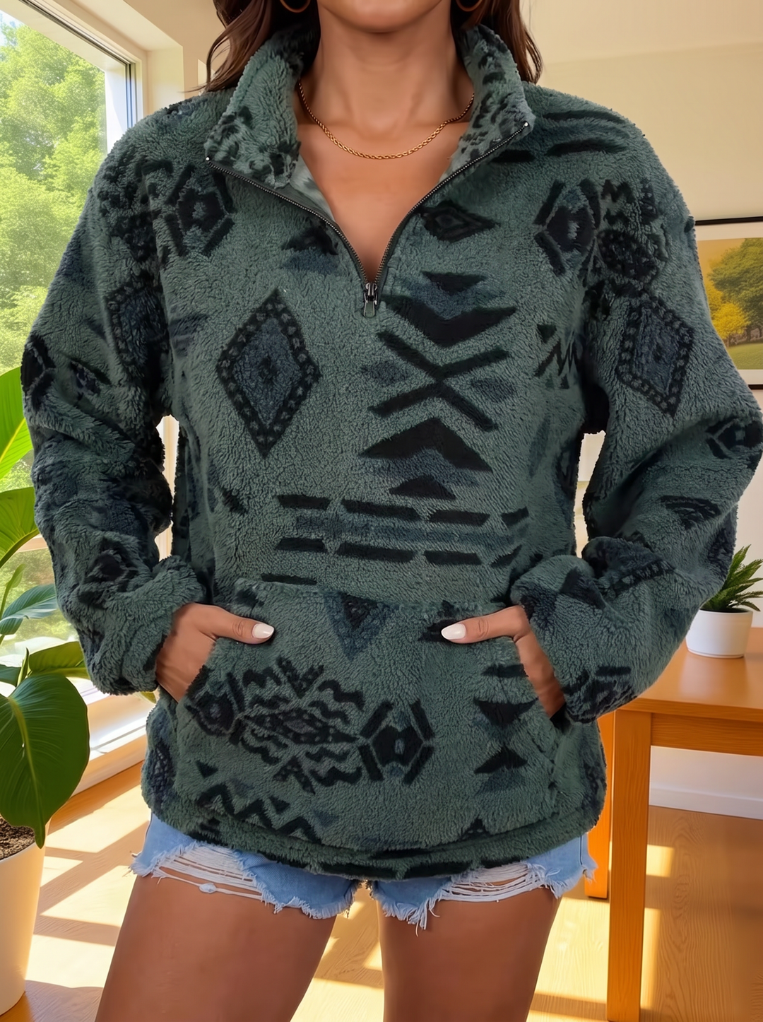 Gerritje | Zachte Aztec Half-Zip Trui