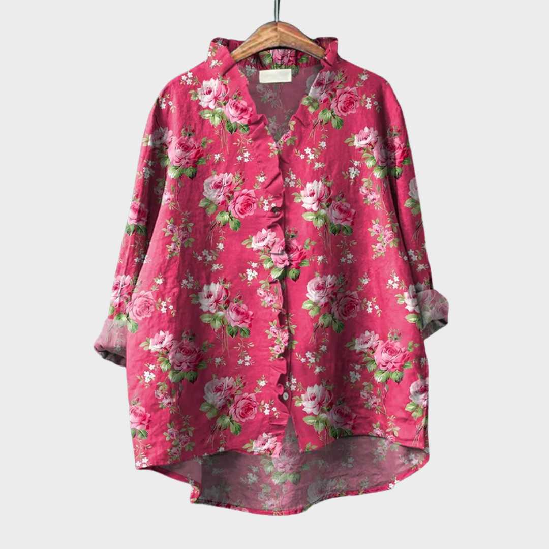 Nynke | Sierlijke Bloemenblouse met Ruche