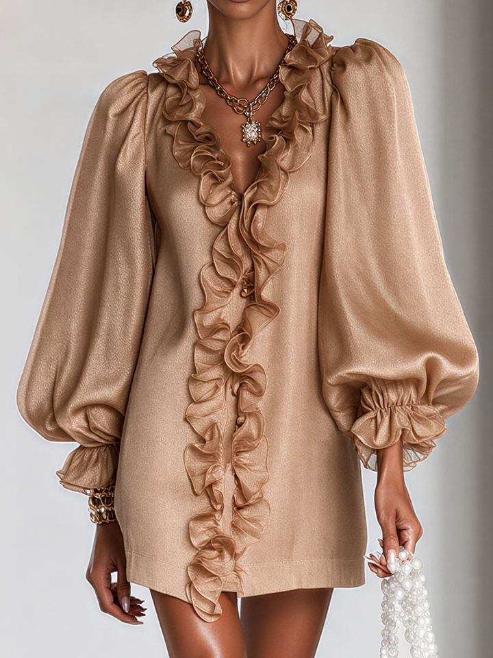 Bregtje | Elegante Jurk met Ruches en Pofmouwen
