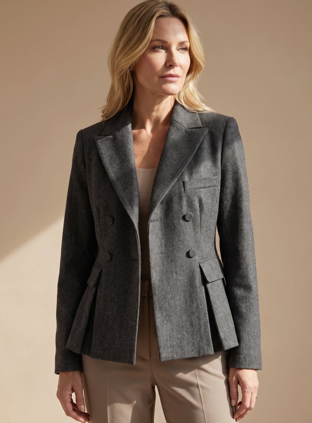Suze | Getailleerde Dubbelrij Blazer met Peplum