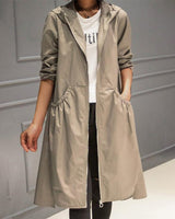 Elise | Elegante Lange Trenchcoat met Capuchon