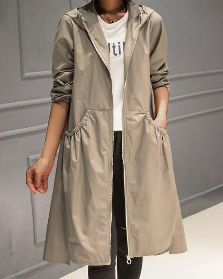 Elise | Elegante Lange Trenchcoat met Capuchon
