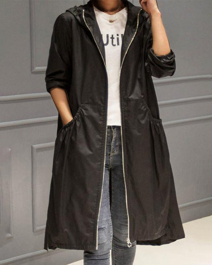 Elise | Elegante Lange Trenchcoat met Capuchon