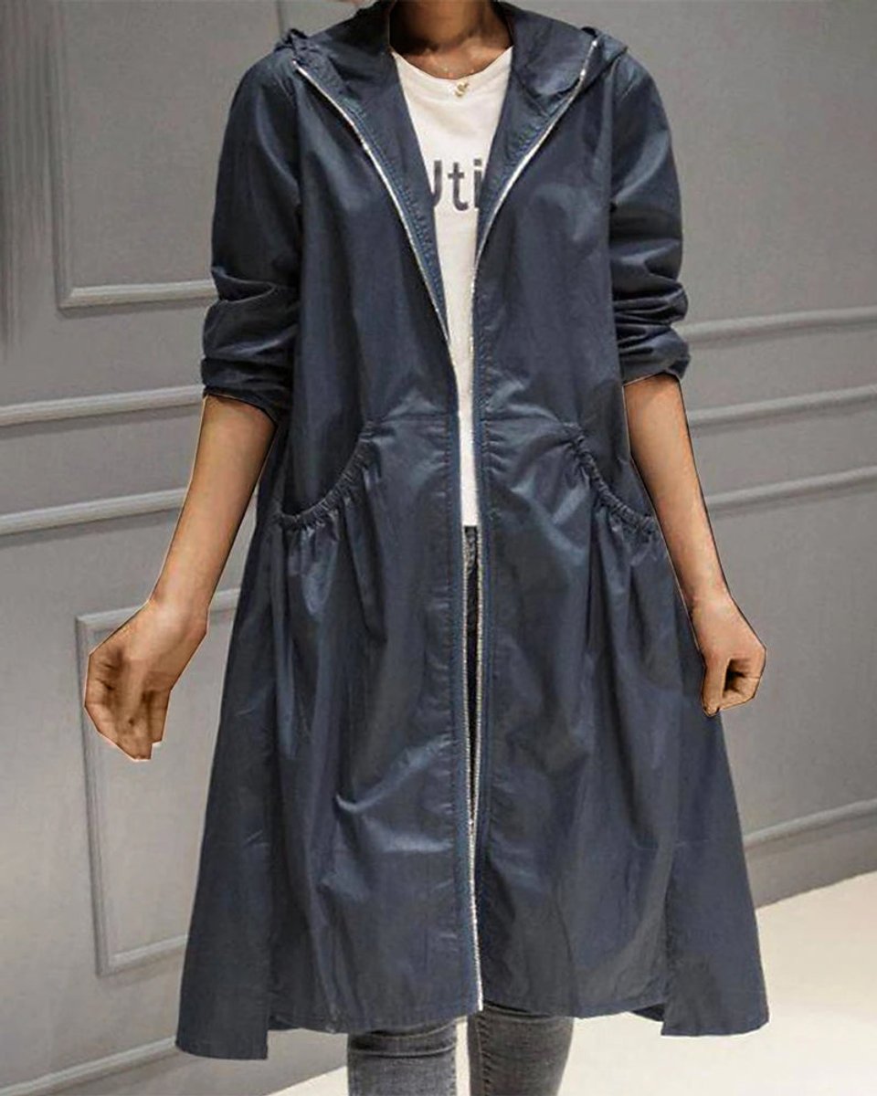 Elise | Elegante Lange Trenchcoat met Capuchon
