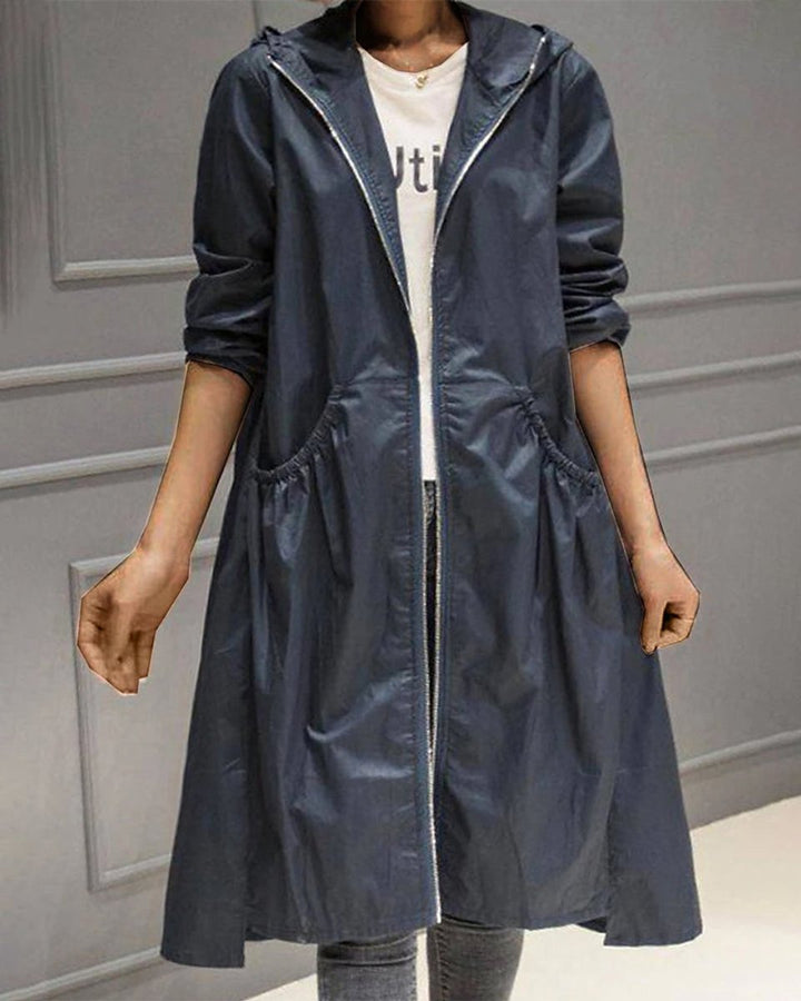 Elise | Elegante Lange Trenchcoat met Capuchon