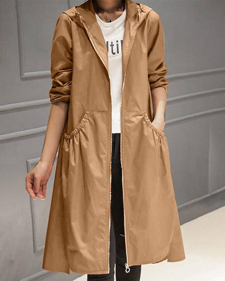 Elise | Elegante Lange Trenchcoat met Capuchon
