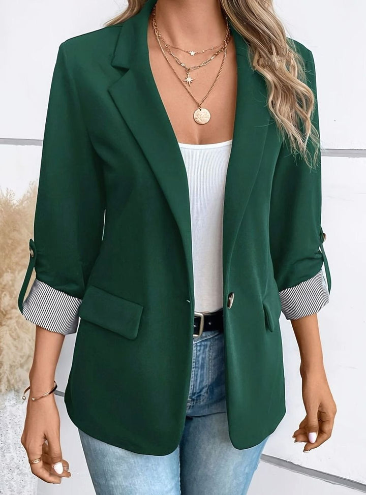 Geesje | Verfijnde Open Blazer met Gestreepte Manchet