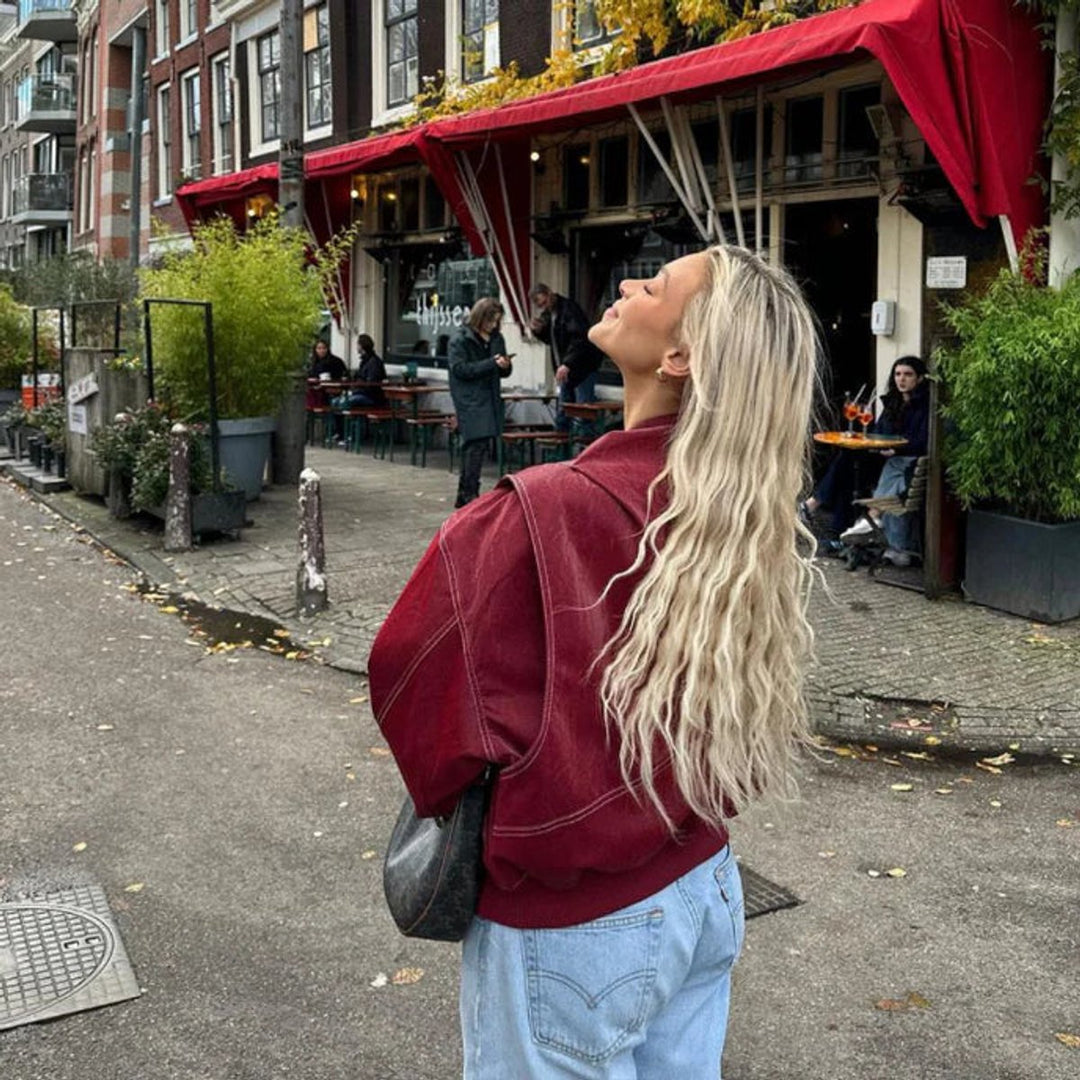 Anne | Oversized Bomberjack met Contraststiksel