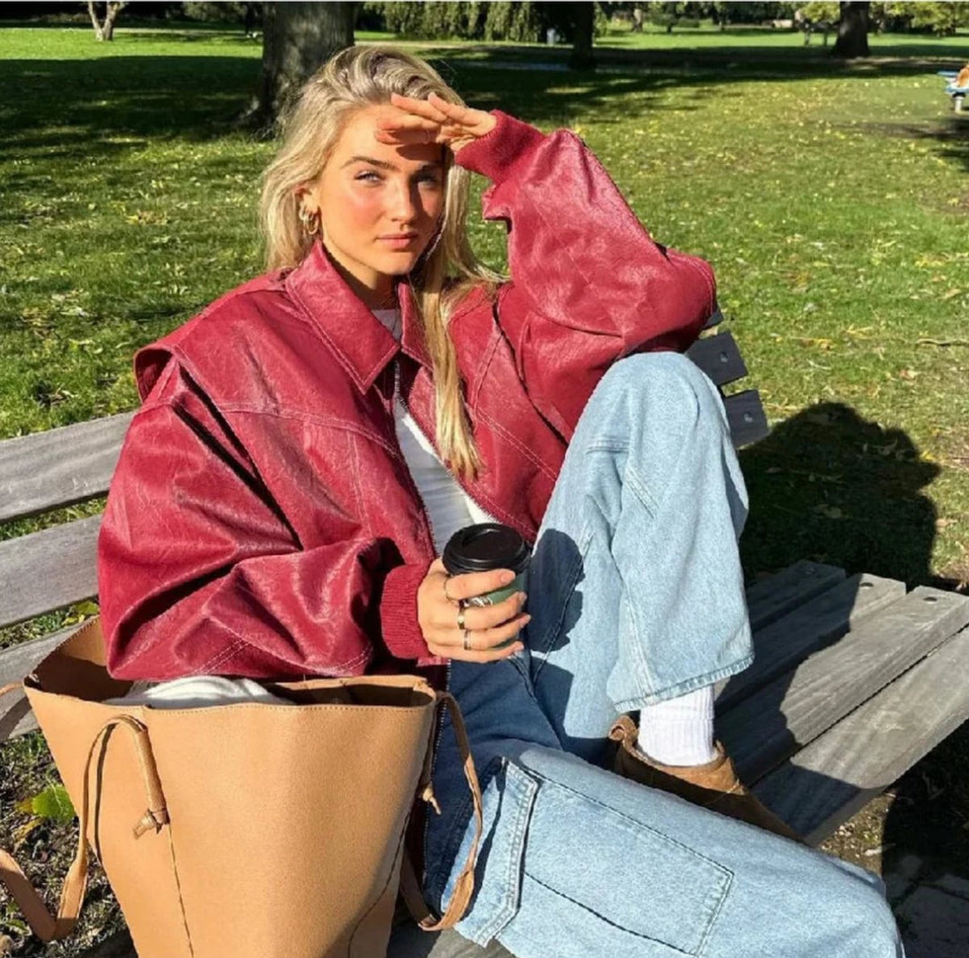 Anne | Oversized Bomberjack met Contraststiksel